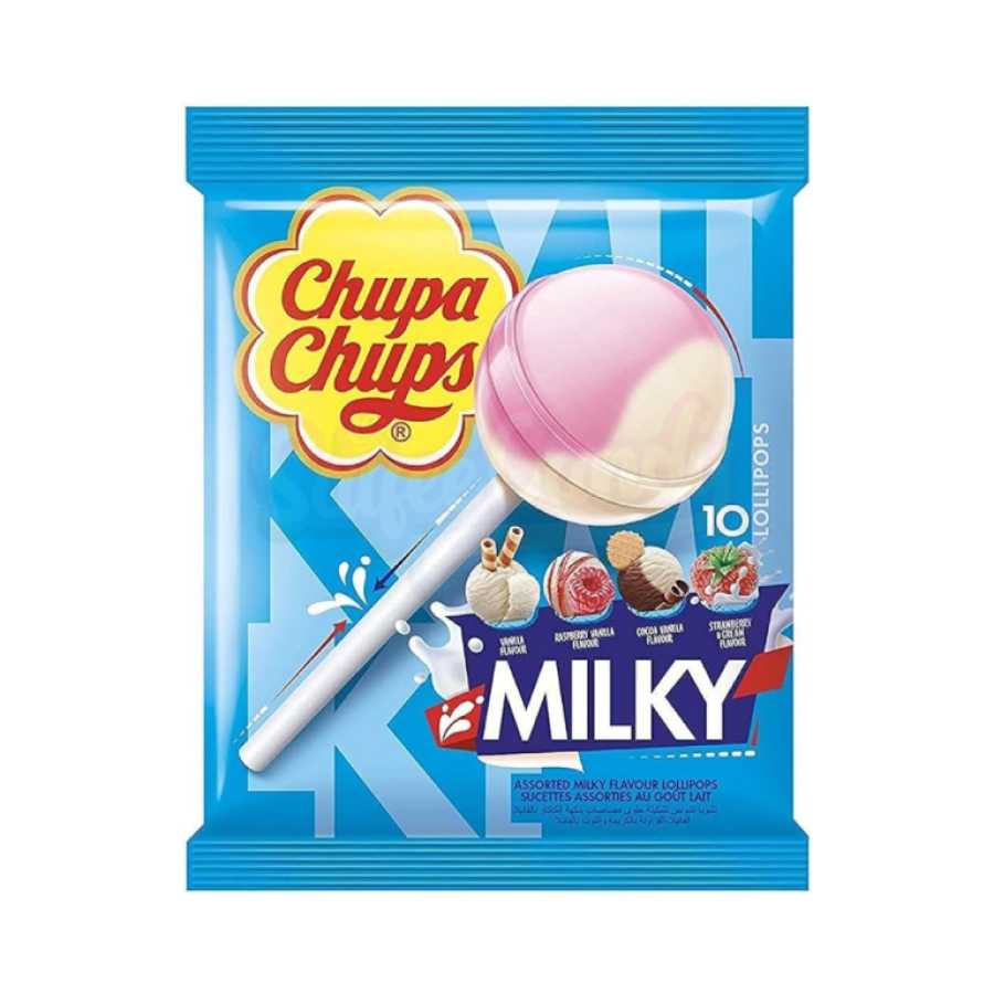CHUPA CHUPS LOLLIPOPS MILKY  PKT 10PCS