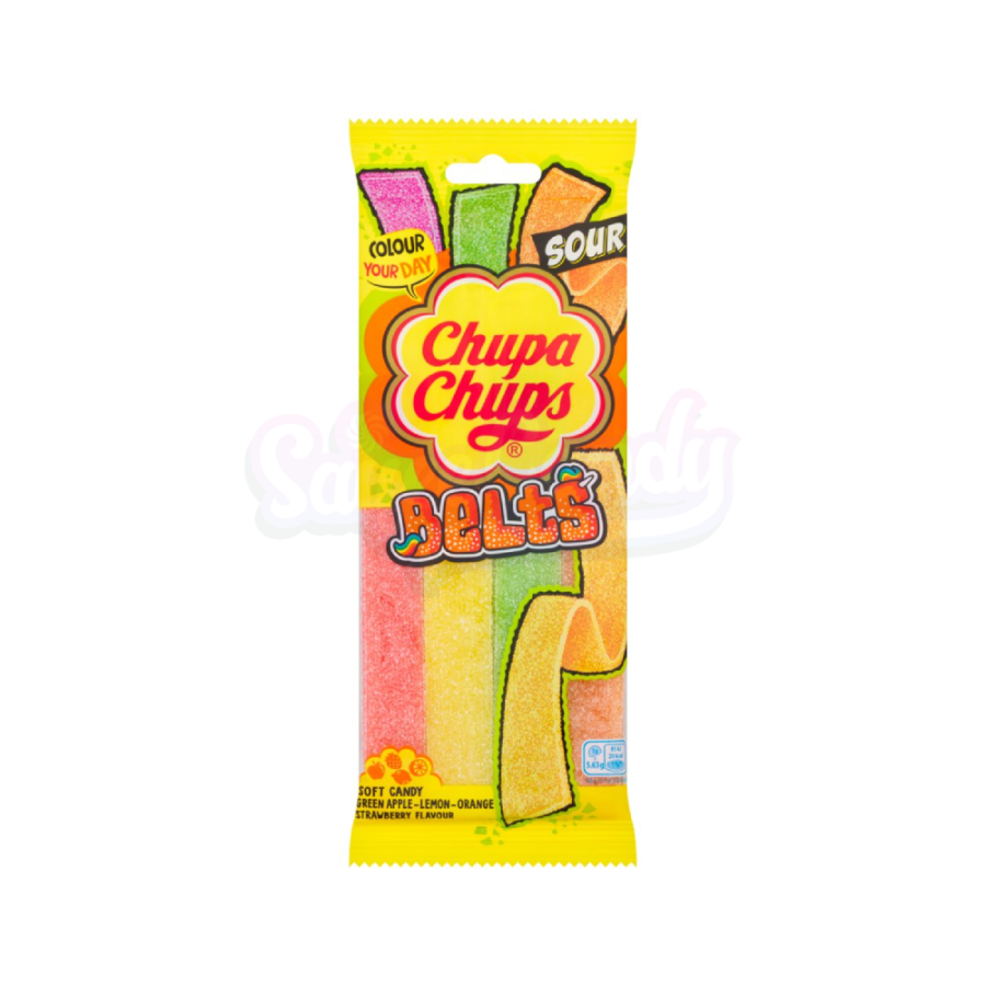 Chupa Chups Green Apple-Lemon-Orange Strawberry Flavour Soft Candy Belts 90g